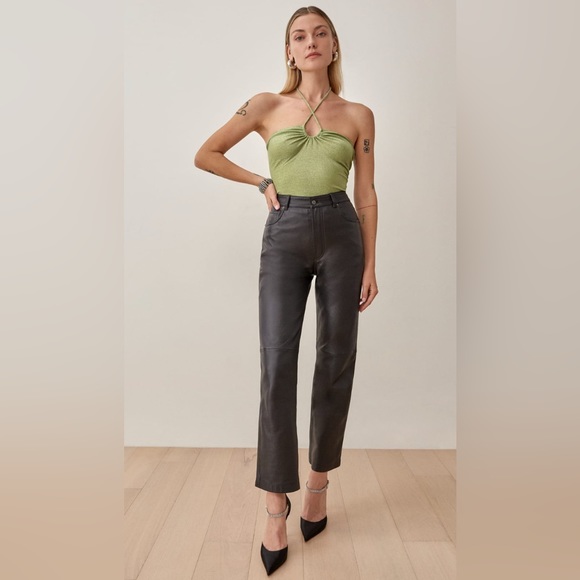 Reformation Anders Metallic Stretch Jersey Halterneck Top in Green NWOT | XL - Picture 3 of 7